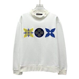 Louis Vuitton White Monogram Embroidered Cotton Crew Neck Long Sleeve Sweatshirt